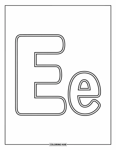 Coloriage de la lettre E pour enfants : E majuscule et e minuscule apparaissent ensemble dans un style gai et facile à colorier