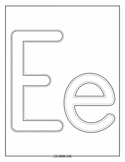 Coloriage de la lettre E pour enfants : E majuscule et e minuscule en pointillés aident les enfants à apprendre à tracer