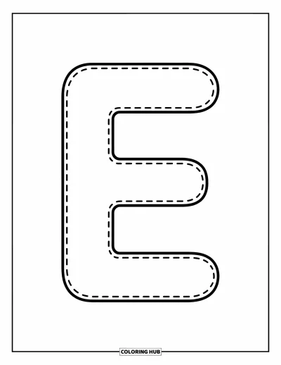 Coloriage de la lettre E pour enfants : Un E majuscule en pointillés rend l'apprentissage du traçage facile et amusant