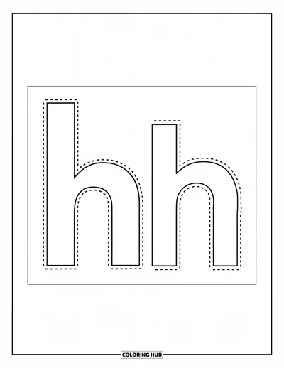 Coloriage de la lettre H pour enfants : Un grand H et un petit h sont tracés en pointillés pour un traçage facile