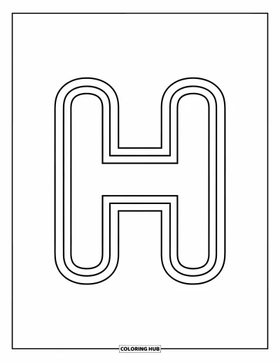 Coloriage de la lettre H pour enfants : Un grand H joyeux et bien net qui se distingue au milieu de la page