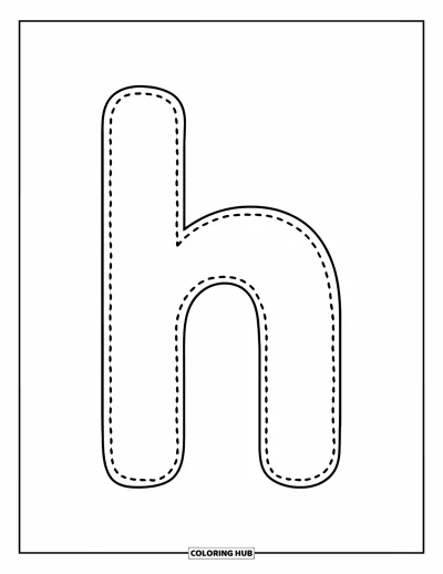 Coloriage de la lettre H pour enfants : Un petit h joyeux en pointillés attend d'aider les enfants à apprendre leurs lettres