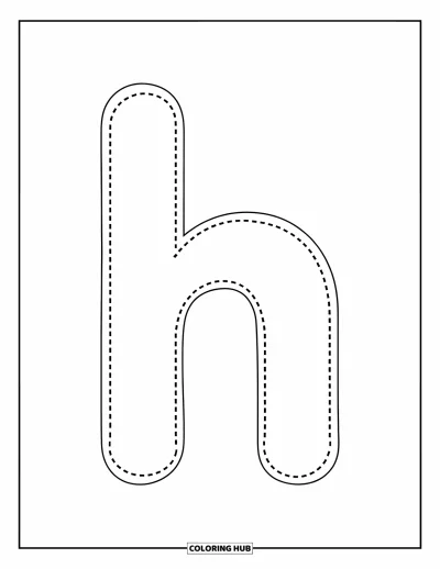 Coloriage de la lettre H pour enfants : Un h minuscule en pointillés aide les petits apprentis à s'exercer à écrire