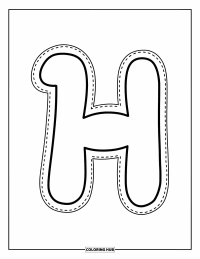 Coloriage de la lettre H pour enfants : Un H en pointillés avec des courbes, idéal pour les petites mains qui apprennent à tracer
