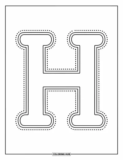 Coloriage de la lettre H pour enfants : Une lettre H en pointillés simples pour que les maternelles la tracent avec plaisir