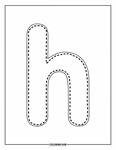 Coloriage de la lettre H pour enfants : Un simple h minuscule en pointillés prêt à être tracé