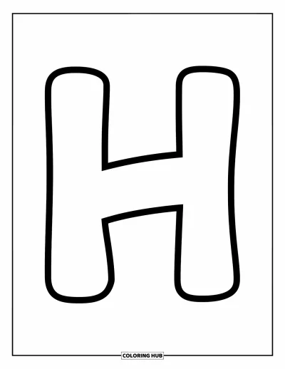 Coloriage de la lettre H pour enfants : Un grand H bien épais au centre avec une atmosphère joyeuse et pleine d'entrain
