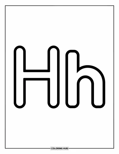 Coloriage de la lettre H pour enfants : Un grand H majuscule et un h minuscule réunis dans un design joyeux