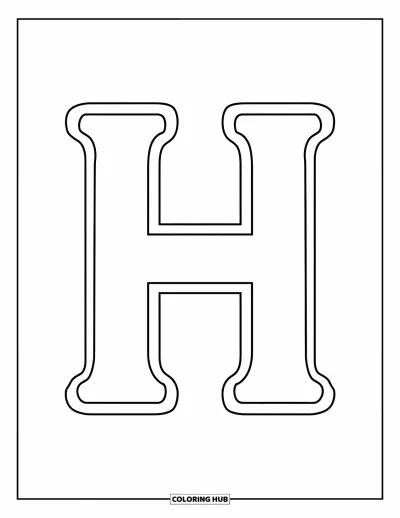 Coloriage de la lettre H pour enfants : Un grand H majuscule simple et bien net, facile et agréable à colorier