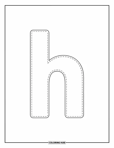 Coloriage de la lettre H pour enfants : La lettre h en pointillés invite les enfants de maternelle à la tracer facilement