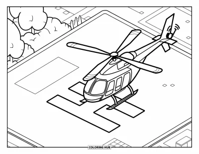 Coloriage de la lettre H pour enfants : La lettre H marque l'aire d'atterrissage pour un hélicoptère en vol