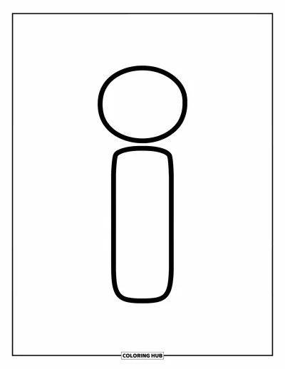Coloriage de la lettre I pour enfants : Un joyeux i minuscule aux traits bien marqués trône au centre de la page