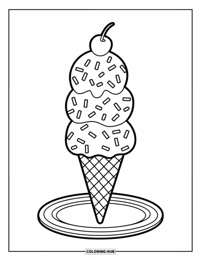 Coloriage de la lettre I pour enfants : Un cornet de glace surmonté d'une cerise décore la lettre I