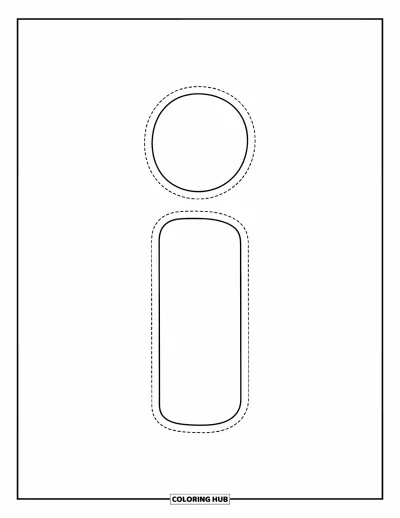 Coloriage de la lettre I pour enfants : Un sympathique i minuscule en pointillés invite les enfants à s'amuser à tracer