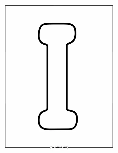 Coloriage de la lettre I pour enfants : Une grande lettre I bien marquée est centrée avec des lignes simples et ludiques