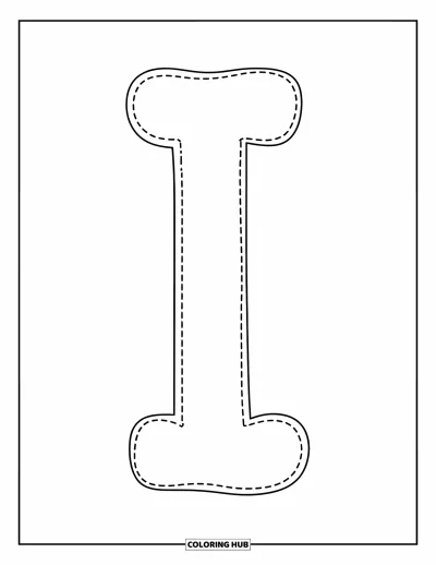Coloriage de la lettre I pour enfants : Une grande lettre I en pointillés conçue pour s'exercer au traçage