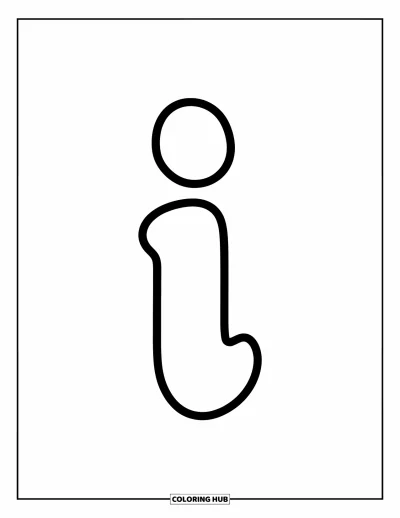Coloriage de la lettre I pour enfants : Un i minuscule aux contours épais se tient fièrement au centre de la page