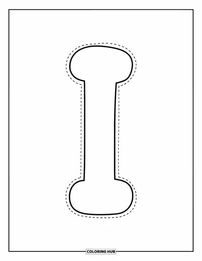 Coloriage de la lettre I pour enfants : Un grand I majuscule en pointillés conçu pour s'amuser à tracer facilement