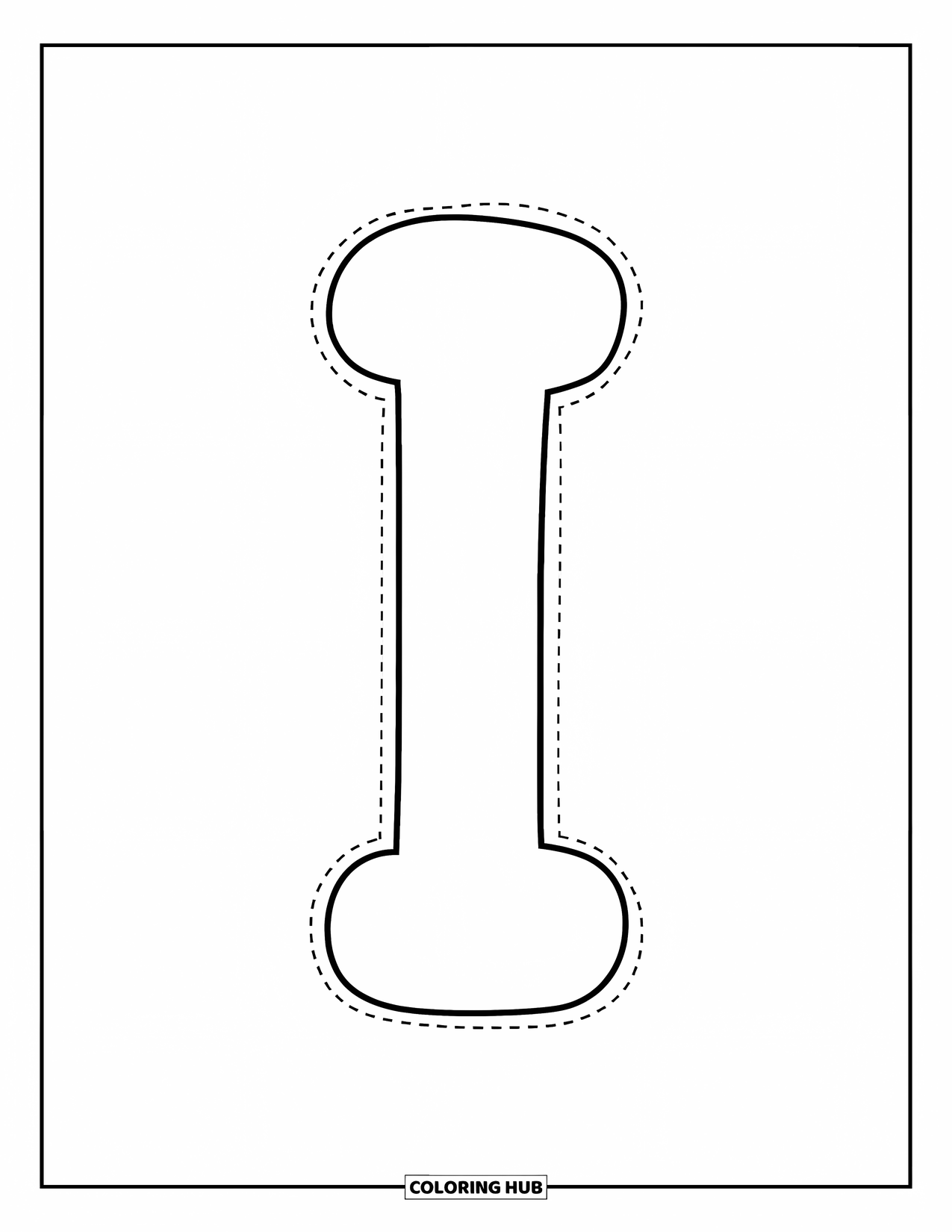 Letter I Coloring Page for Kids: An uppercase dotted letter I made for easy tracing fun