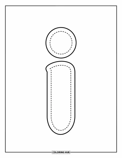 Coloriage de la lettre I pour enfants : Simple et lisible, le i minuscule en pointillés est parfait pour s'entraîner à l'écriture