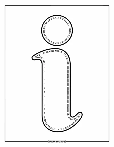Coloriage de la lettre I pour enfants : Le i minuscule est en pointillés et prêt à être tracé par de petites mains