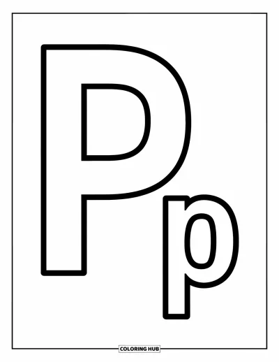 Coloriage de la lettre P pour enfants : Un grand et un petit P côte à côte avec des contours épais pour un coloriage facile et ludique