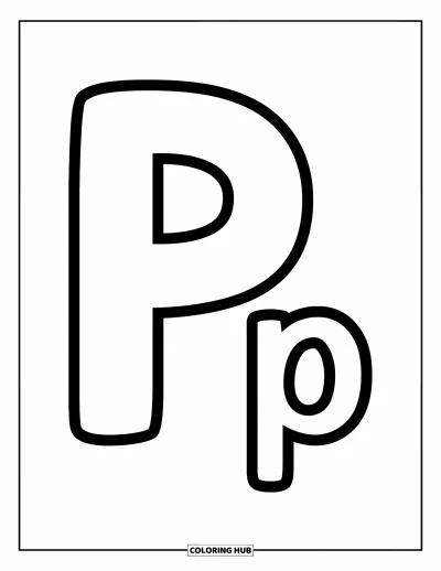 Coloriage de la lettre P pour enfants : Un grand P majuscule et un p minuscule côte à côte pour s'amuser à la maternelle