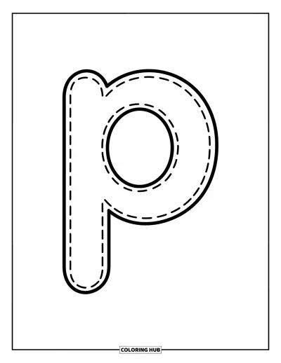 Coloriage de la lettre P pour enfants : Un joli p minuscule en pointillés aide les enfants de maternelle à tracer les lettres avec confiance