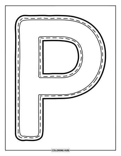 Coloriage de la lettre P pour enfants : Un P majuscule joyeux en pointillés, idéal pour les premières activités de traçage