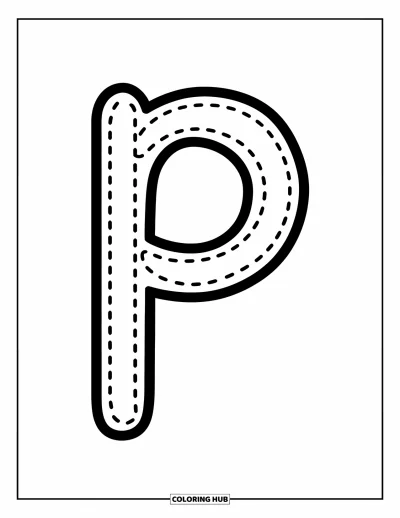 Coloriage de la lettre P pour enfants : Un p minuscule en pointillés rend le traçage amusant et facile pour les petits apprenants