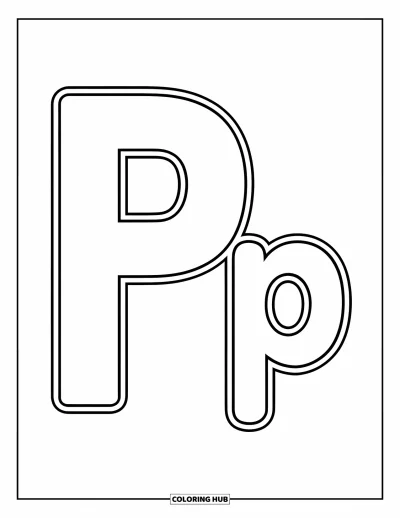 Coloriage de la lettre P pour enfants : Un grand et un petit P aux contours épais, parfaits pour les activités de coloriage à la maternelle