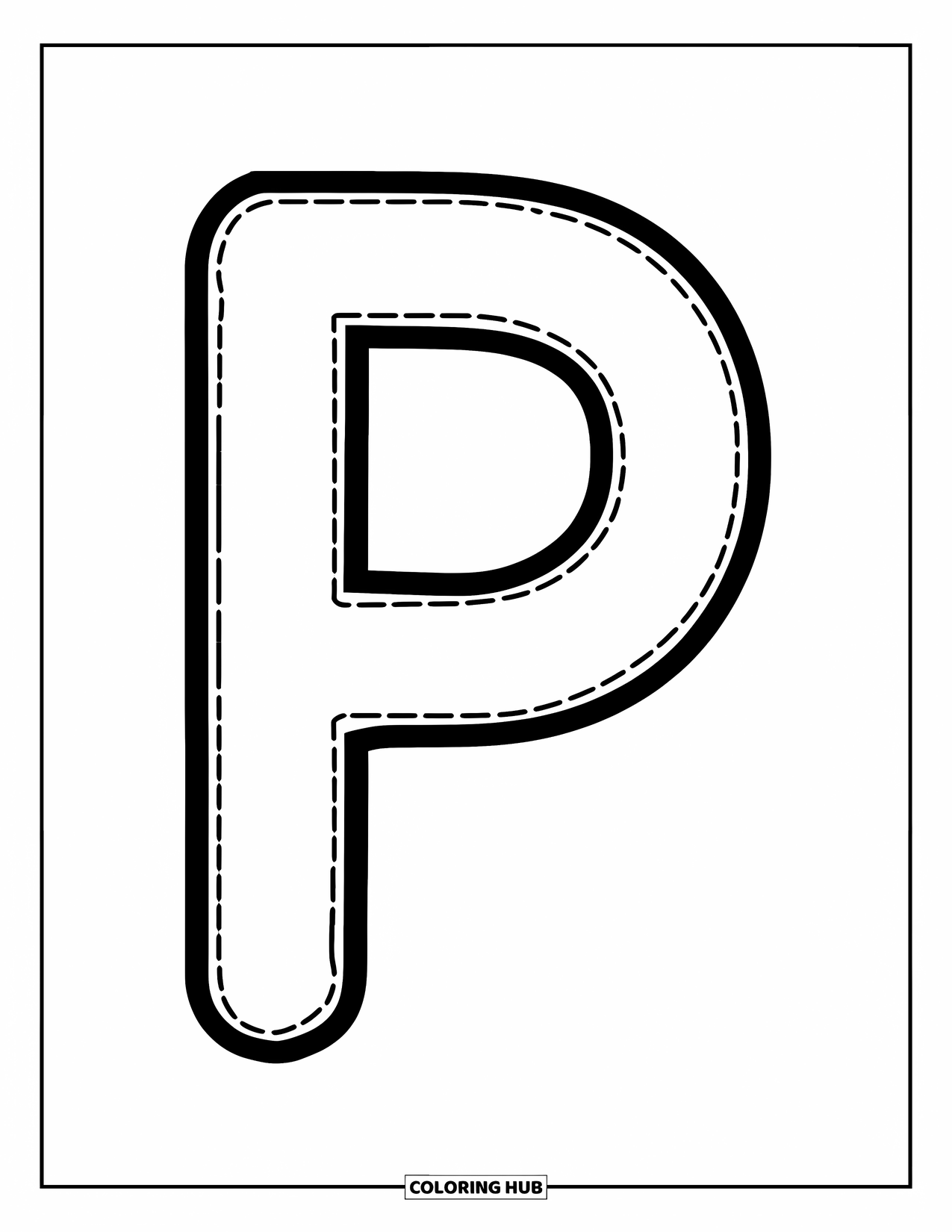 Letter P Coloring Page for Kids: A large dotted P with gentle lines for little hands to trace and enjoy