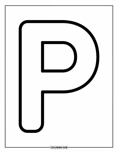 Coloriage de la lettre P pour enfants : Un grand P majuscule aux traits épais, parfait pour les activités de coloriage à la maternelle