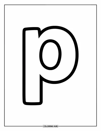 Coloriage de la lettre P pour enfants : Un p minuscule aux contours épais trône fièrement au centre de la page