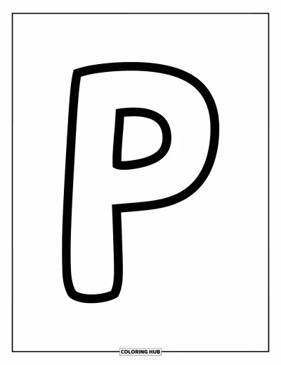 Coloriage de la lettre P pour enfants : Un p minuscule espiègle aux traits épais, idéal pour les enfants de maternelle qui apprennent les lettres