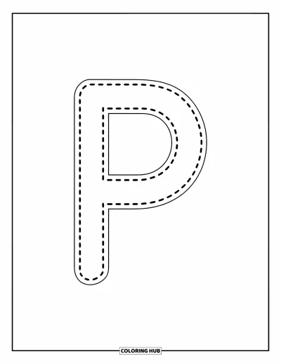 Coloriage de la lettre P pour enfants : La lettre p en pointillés est prête à être tracée pour s'initier à l'écriture