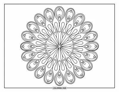 Dibujo de mandalas para colorear para adultos: Mandala floral detallado con borde decorativo y elegantes patrones de pétalos
