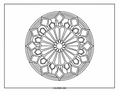 Dibujo de mandalas para colorear para adultos: Mandala intrincado con segmentos radiales inspirados en vitrales