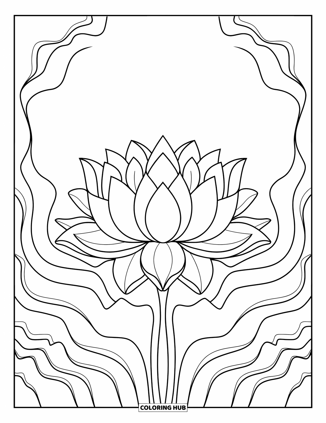 Mandala Coloring Page for Adults: Lotus flower with layered petals and soft leaf curves
