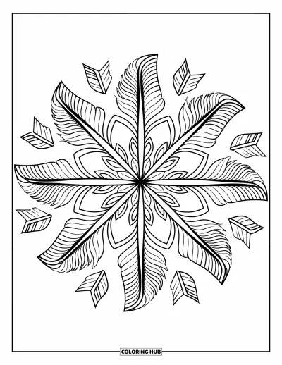 Dibujo de mandalas para colorear para niños: Mandala bohemio hecho con flechas, plumas y patrones naturales con un flujo alegre