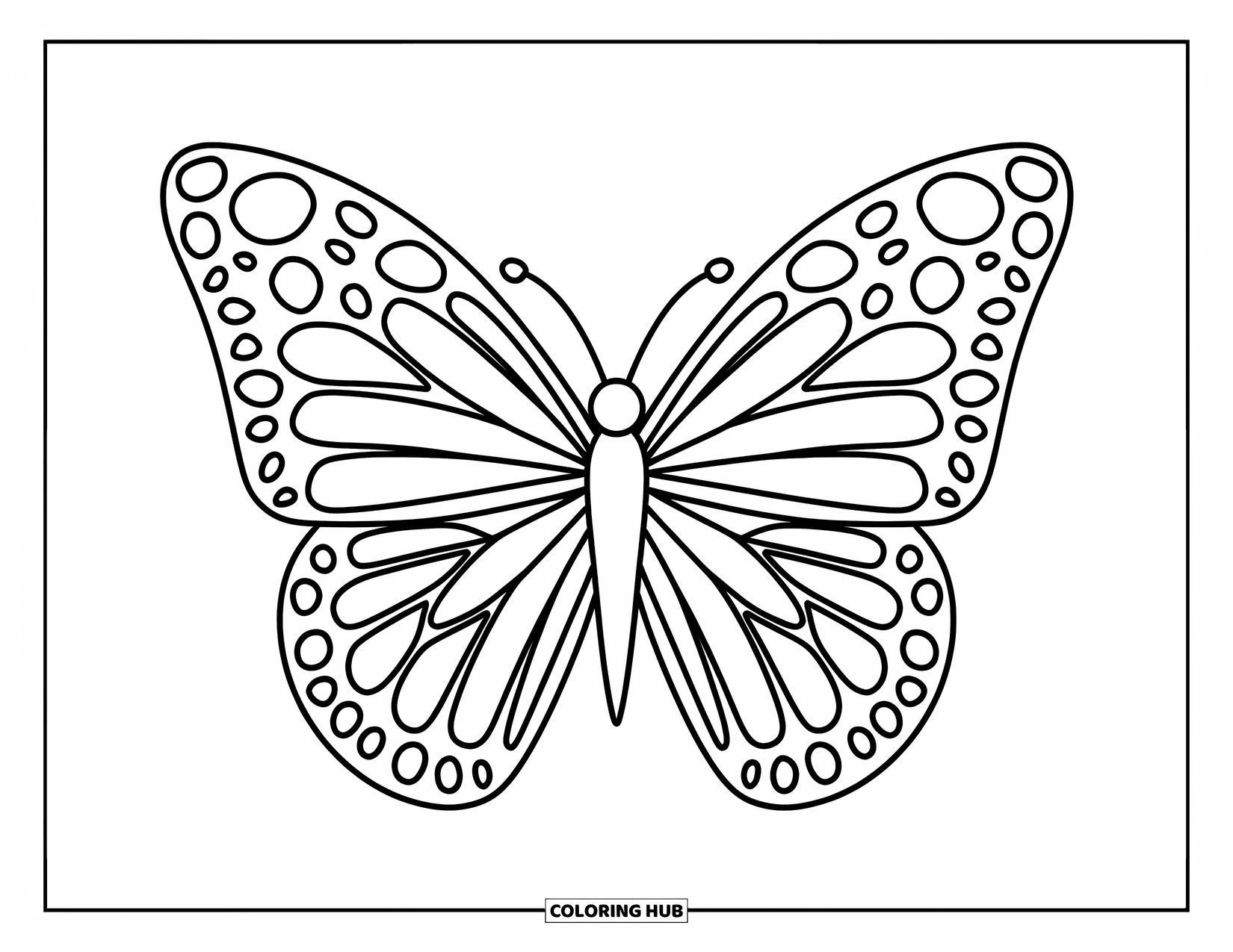Mandala Coloring Page for Kids: Butterfly with big wings and petals forming a fun outer mandala