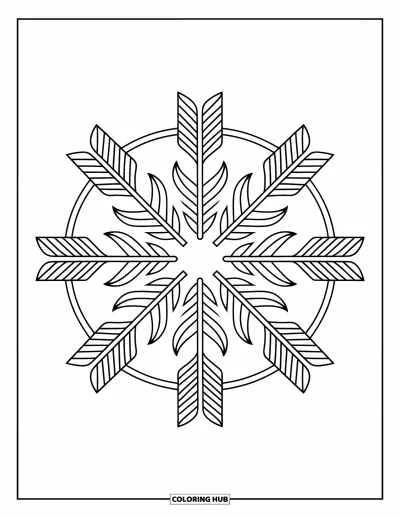 Dibujo de mandalas para colorear para niños: Mandala circular con flechas emplumadas y líneas fluidas de inspiración bohemia