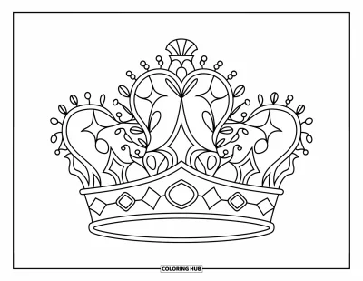 Dibujo de mandalas para colorear para niños: Corona rodeada de flores, estrellas y gemas en un bonito diseño circular
