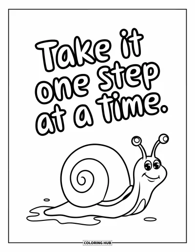 Coloriage de santé mentale pour enfants : Un escargot qui avance et un doux message sur la progression à son propre rythme
