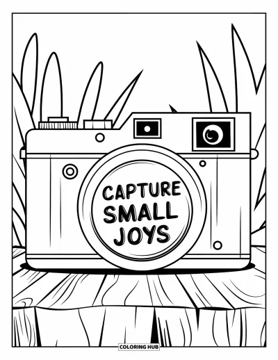 Coloriage de santé mentale pour enfants : Un appareil photo rétro rappelle de « Capture Small Joys » chaque jour
