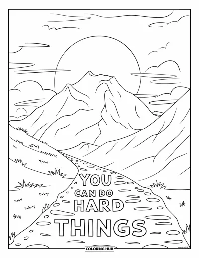 Coloriage de santé mentale pour enfants : Un chemin qui monte à flanc de montagne rappelle que vous pouvez surmonter les épreuves