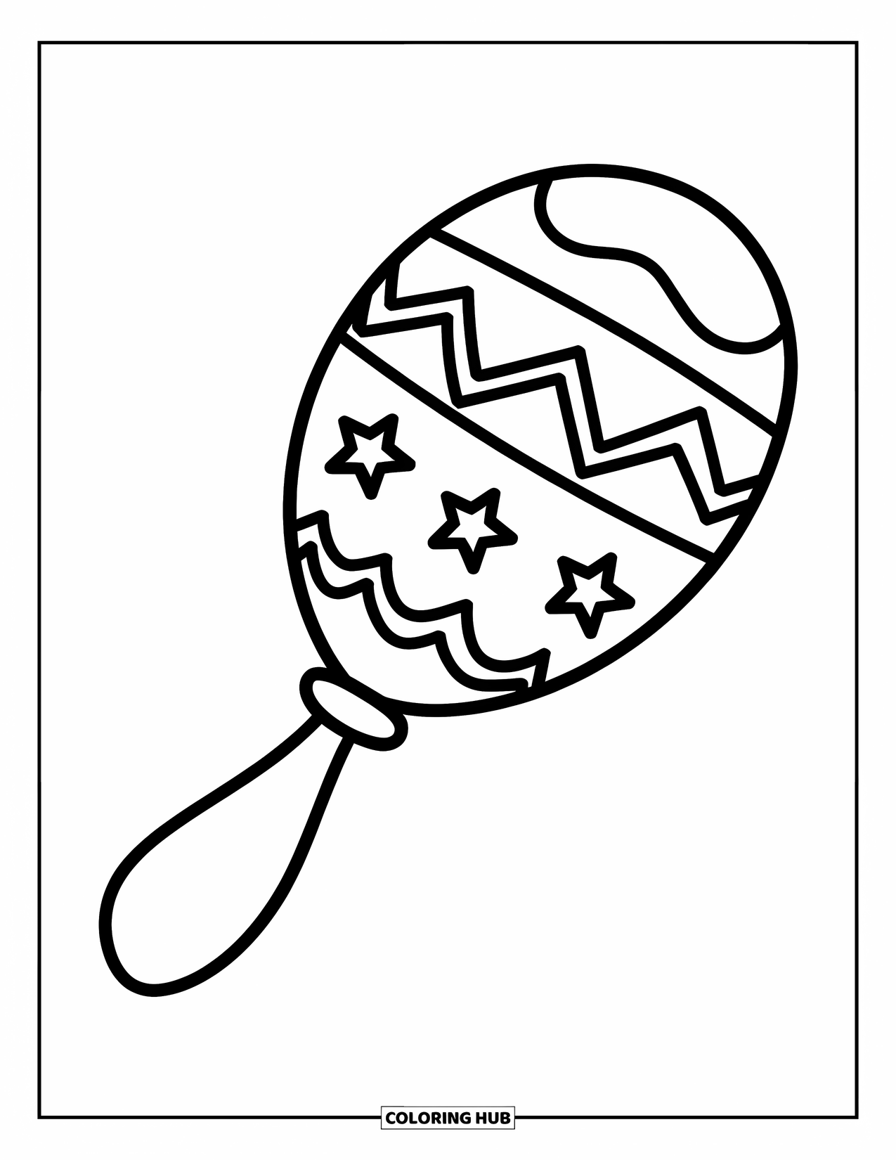 Desenho do México para colorir para crianças: Uma maraca com padrões divertidos pronta para ser colorida por pequenas mãos