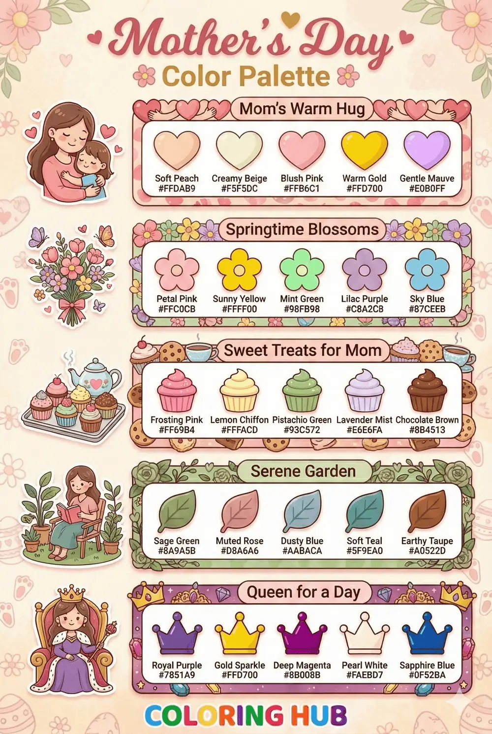 Mother's Day Coloring Page Color Palettes