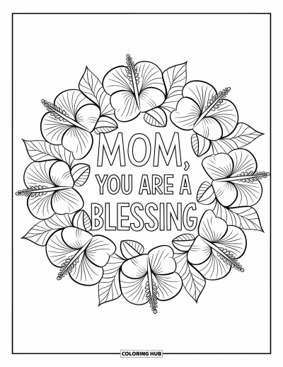 Omalovánka ke Dni matek pro dospělé: "Mom, You Are a Blessing" spočívá uvnitř krásné mandaly plné květin