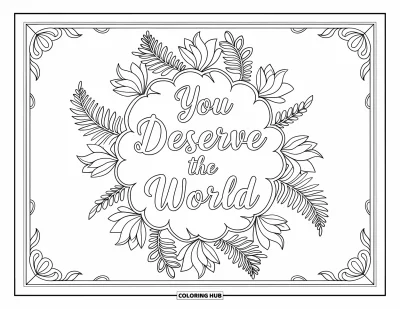 Omalovánka ke Dni matek pro dospělé: "You Deserve the World" spočívá v elegantní mandale z lotosů a kapradin